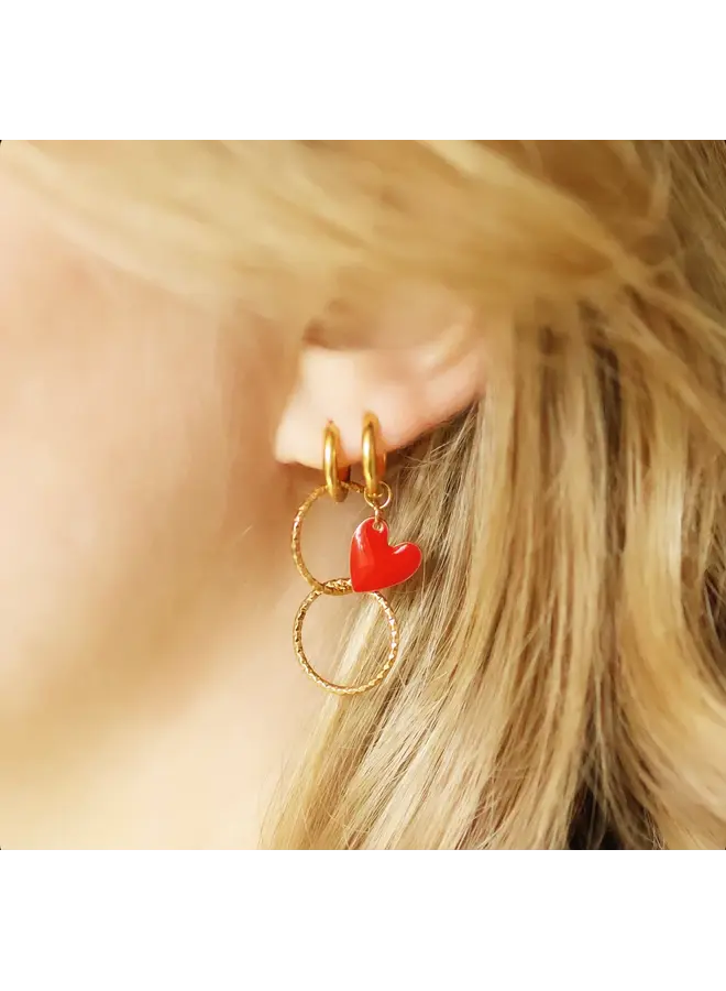 Mable. - Mini heart oorbel - Red