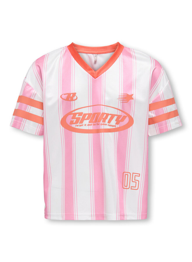 Lula sporty top - Bright white/Begonia pink stripes