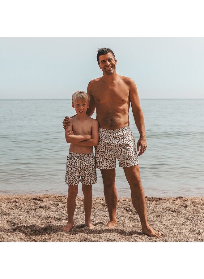 Salted Stories - Pommegranate swim shorts men - White swan