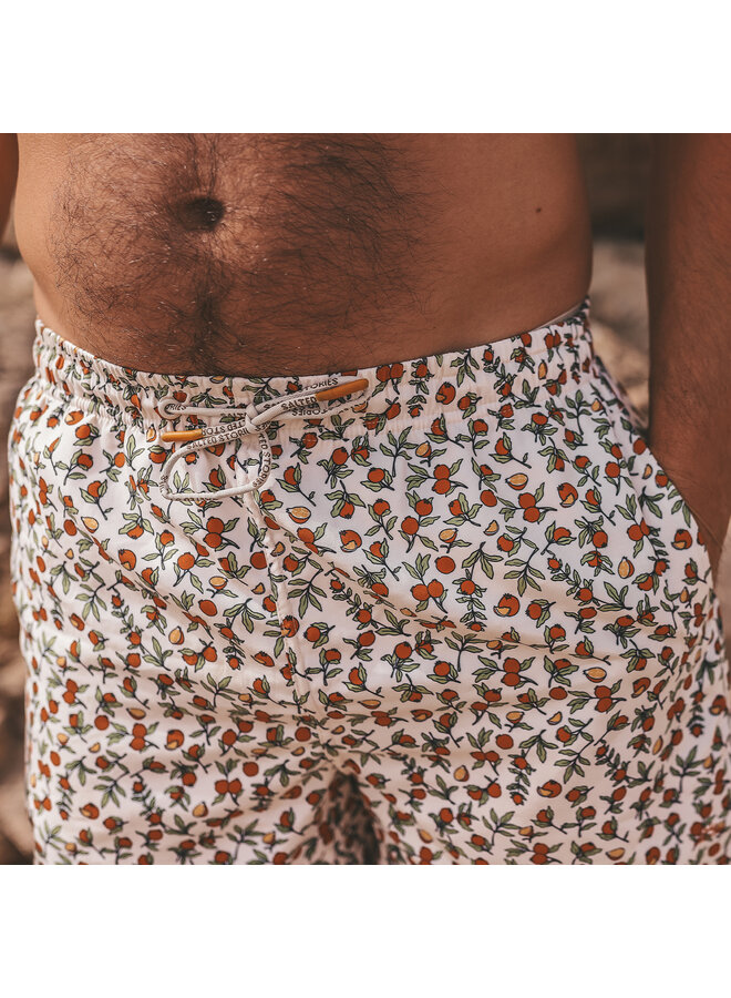 Salted Stories - Pommegranate swim shorts men - White swan
