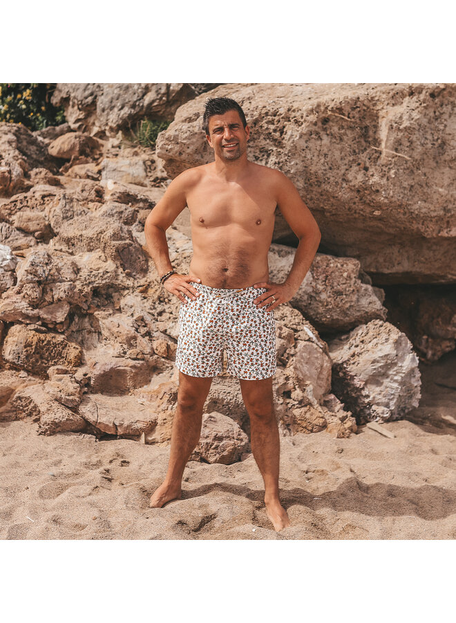 Salted Stories - Pommegranate swim shorts men - White swan