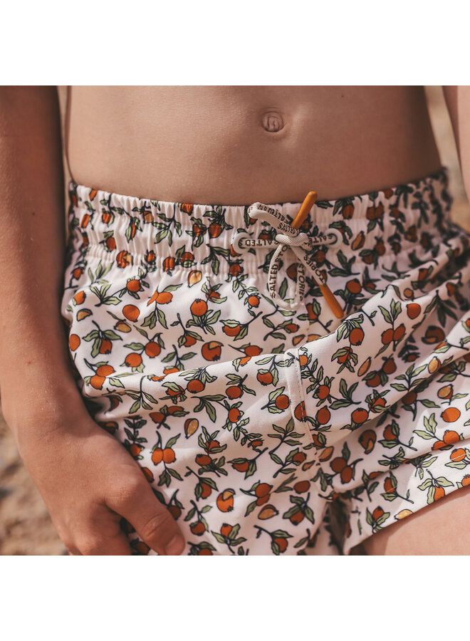 Salted Stories - Pommegranate swim shorts - White swan