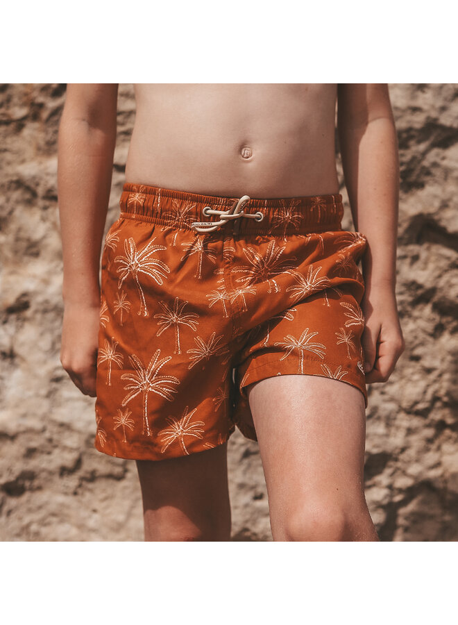 Salted Stories - Palms swim shorts - Bombay brown