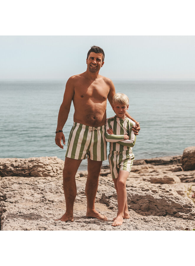 Salted Stories - Wide stripe swim shorts men - Iguana