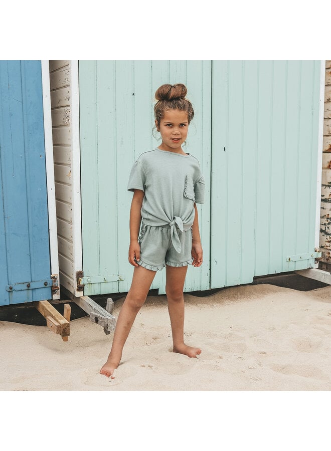 Your Wishes - Textured jersey ruffle shorts - Ocean