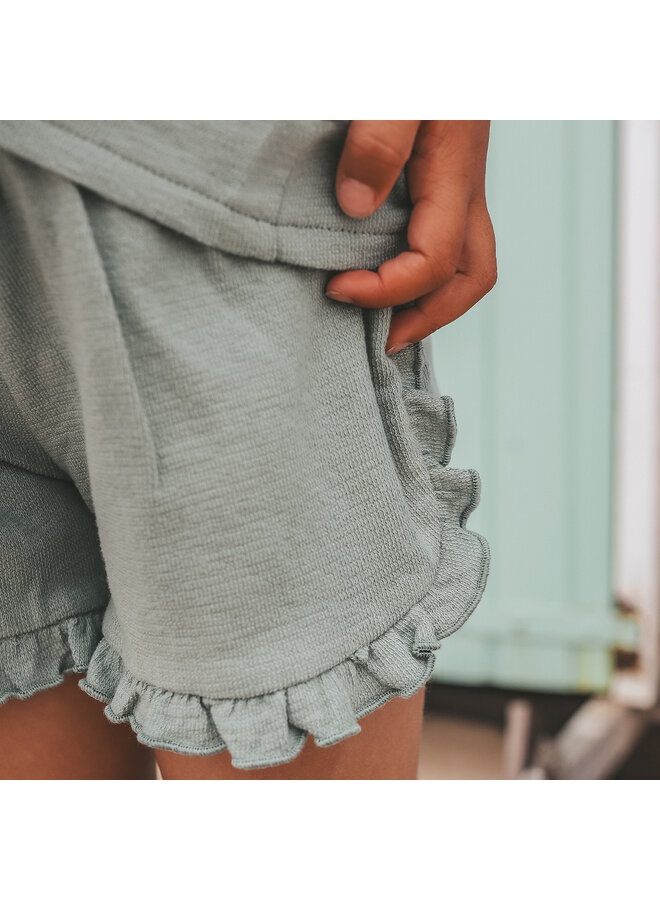 Your Wishes - Textured jersey ruffle shorts - Ocean