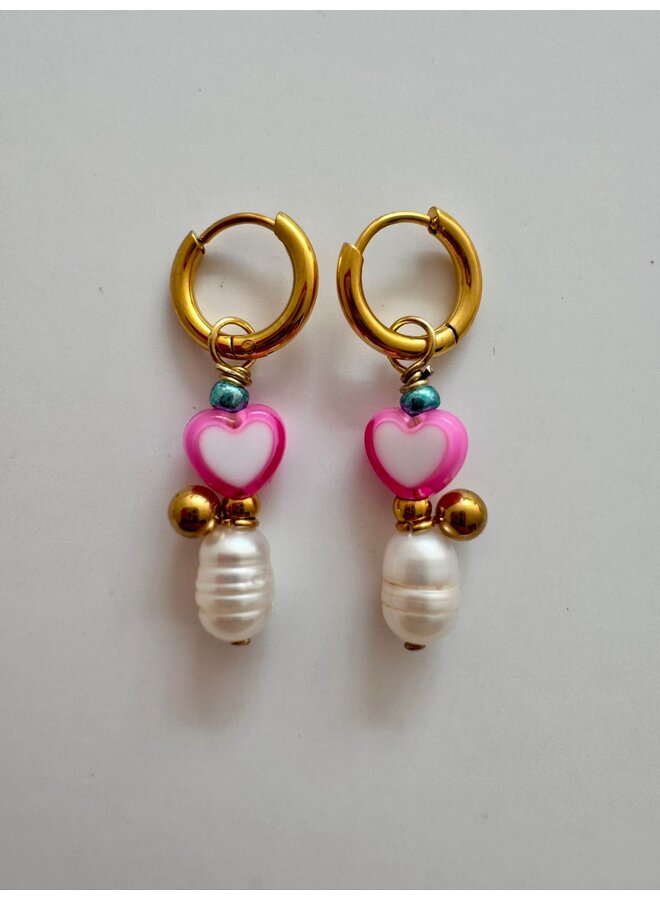 ByMelo - Oorbellen parel/hart