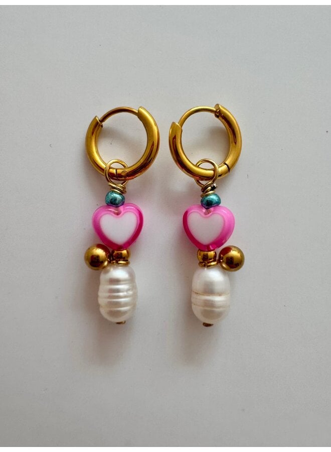 Oorbellen parel/hart