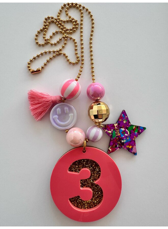 ByMelo - Verjaardagsketting - Roze/Glitter