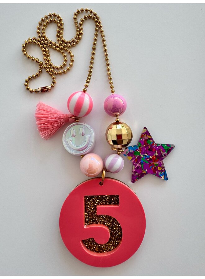 ByMelo - Verjaardagsketting - Roze/Glitter