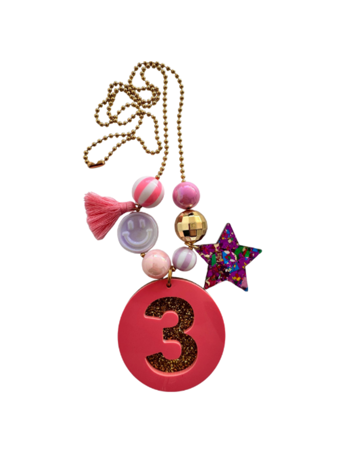ByMelo - Verjaardagsketting - Roze/Glitter