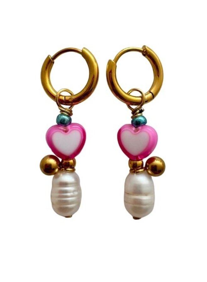 Oorbellen parel/hart