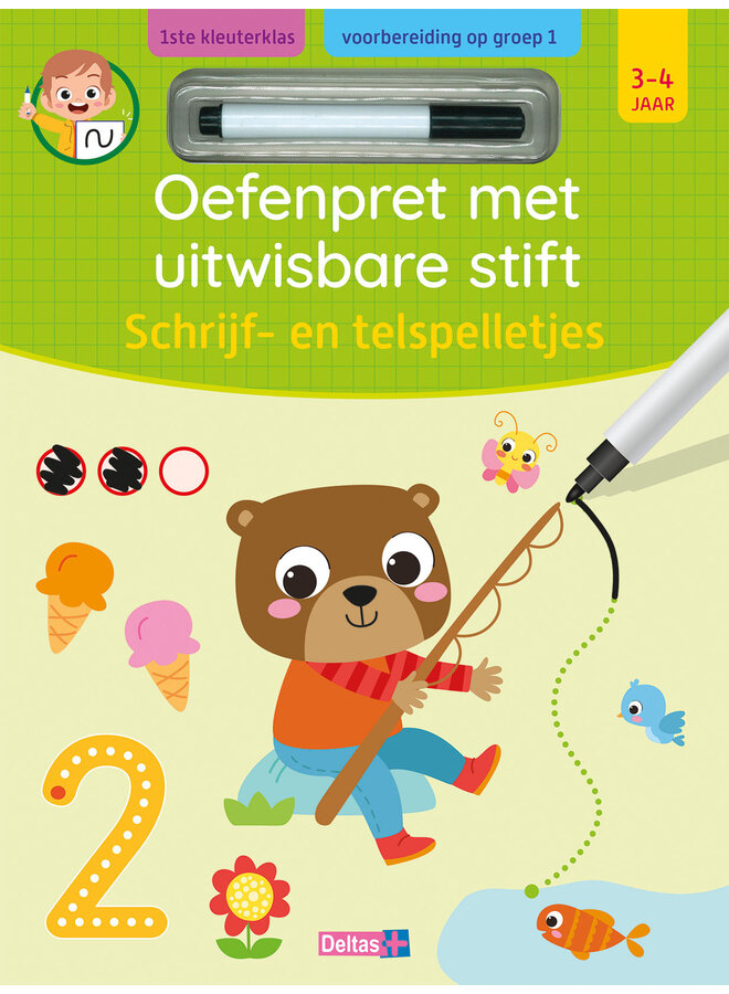 Oefenpret met uitwisbare stift - Schrijf- en telspelletjes (3-4 jaar)