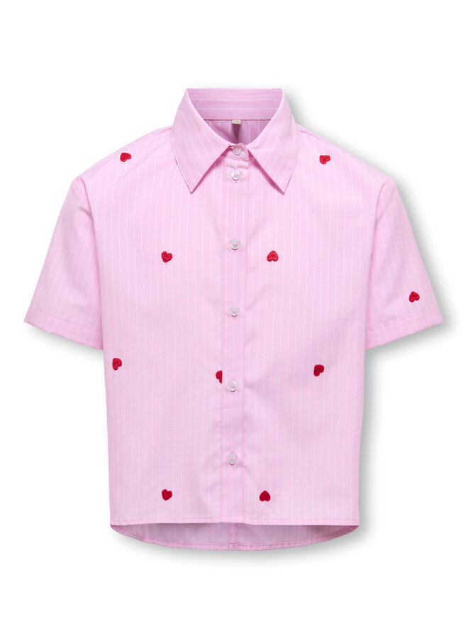 New lina ss stripe emb shirt - Begonia pink/Cloud dancer