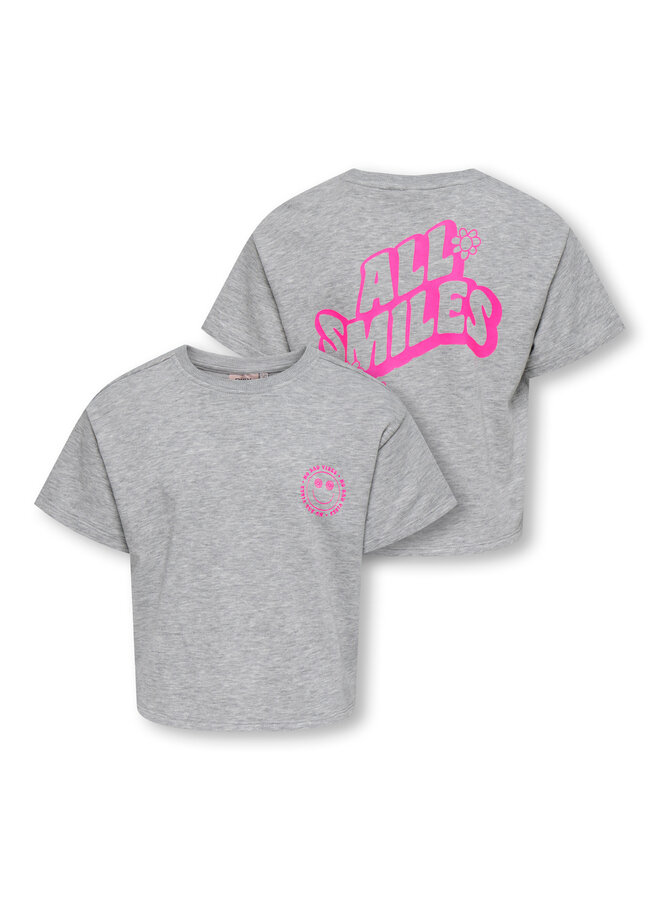 Joy life ss printed crew sweat - Light grey melange vibes