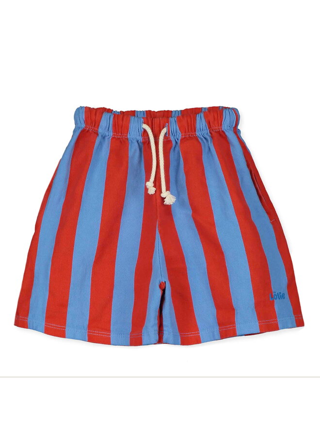 Twill bermuda pockets lotie embroidery - Red stripes/Baje blue