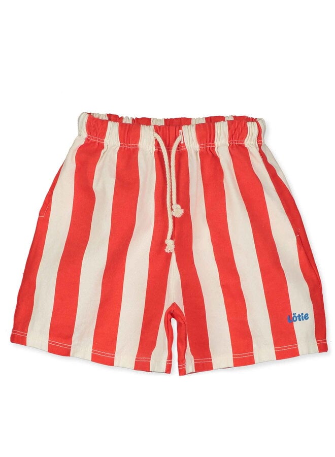 Lötiekids - Twill bermuda pockets lotie embroidery - Red stripes/Offwhite
