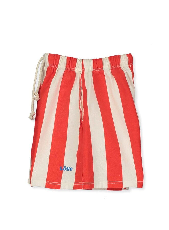Lötiekids - Twill bermuda pockets lotie embroidery - Red stripes/Offwhite