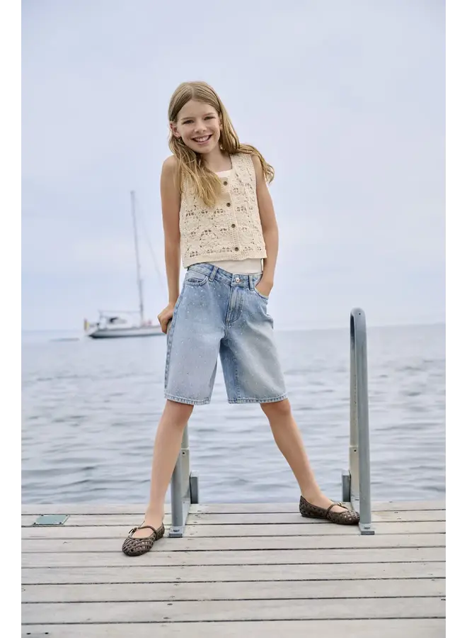 Kids Only - Sonny highwaist wide rhinstone shorts - Medium blue denim