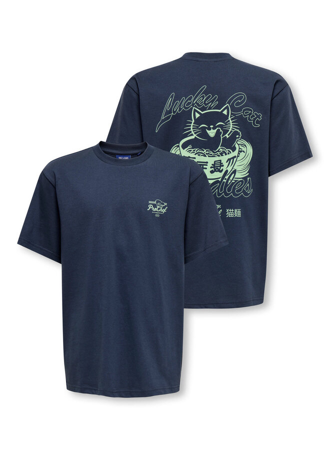 ONLY & SONS Junior - Axel sunny rlx tee - Blue nights lucky cat