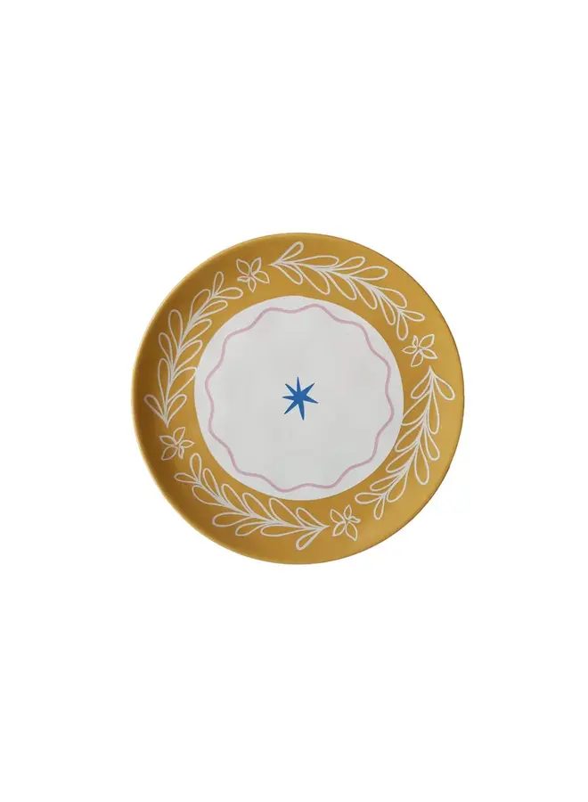 Plate yellow leaf with blue star