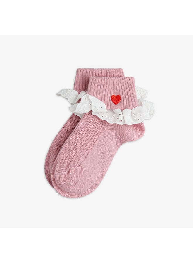 Heart lace 1-pack socks - Pink