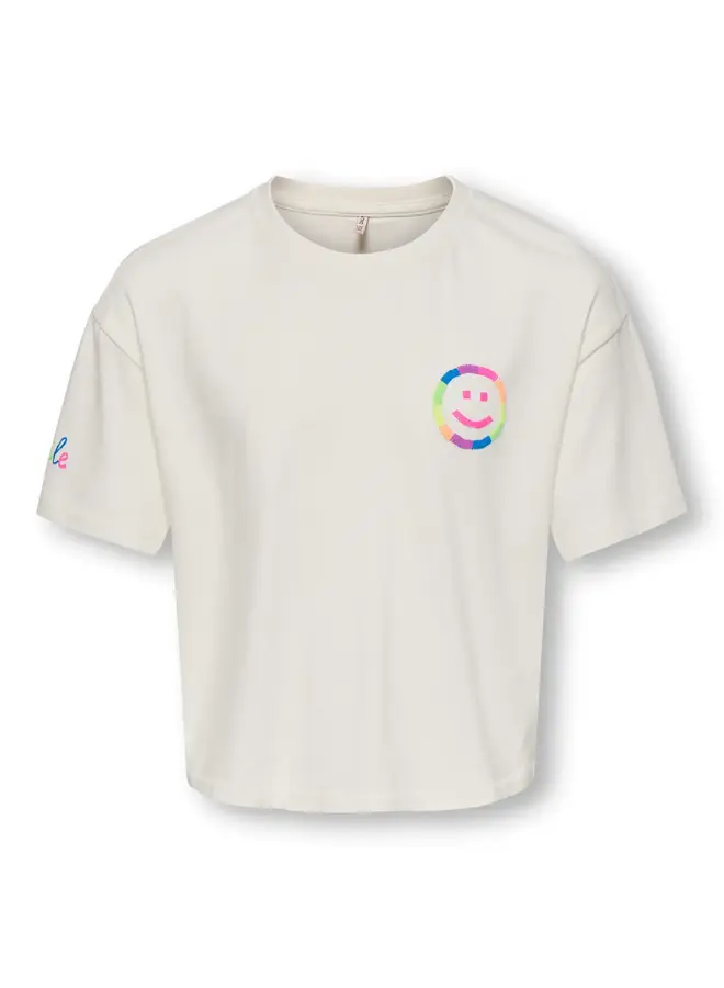 Pop life washed print boxy top - Cloud dancer/Smile