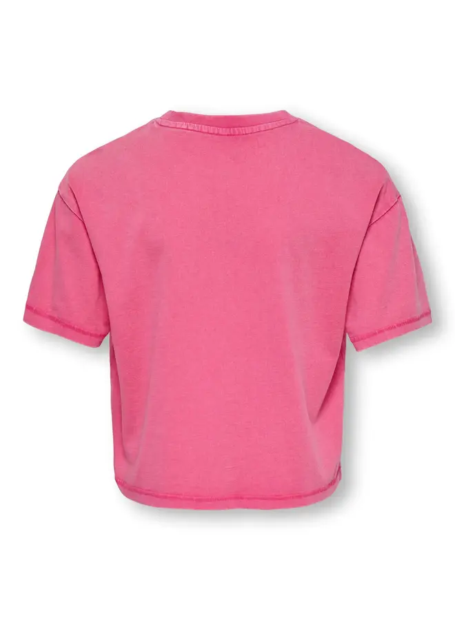 Kids Only - Pop life washed print boxy top - Magenta check/Smiley