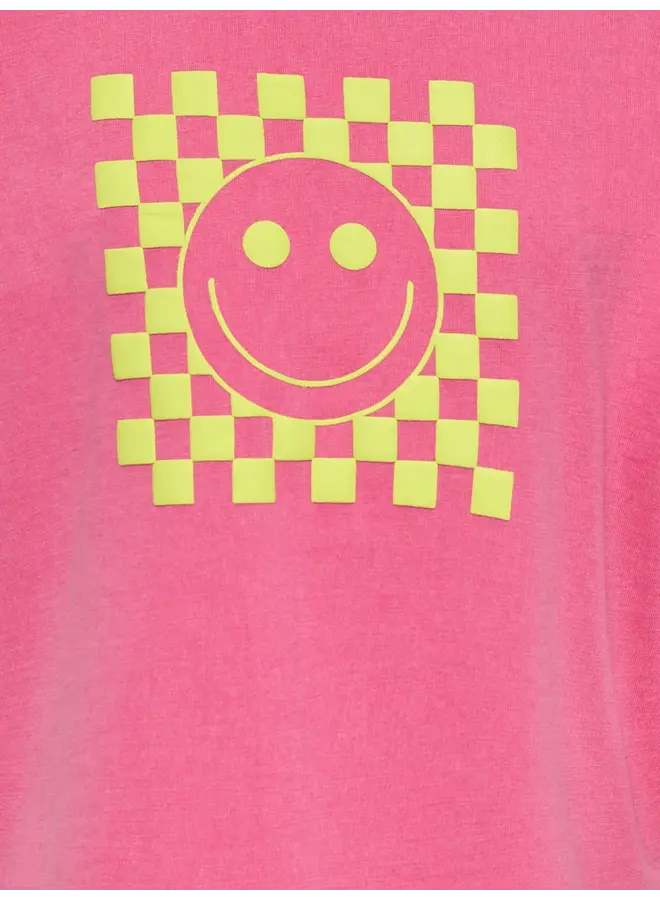 Kids Only - Pop life washed print boxy top - Magenta check/Smiley