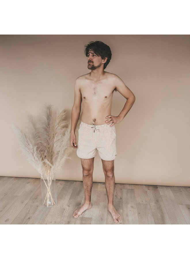 Salted Stories - Seersucker swim shorts men - Bombay brown