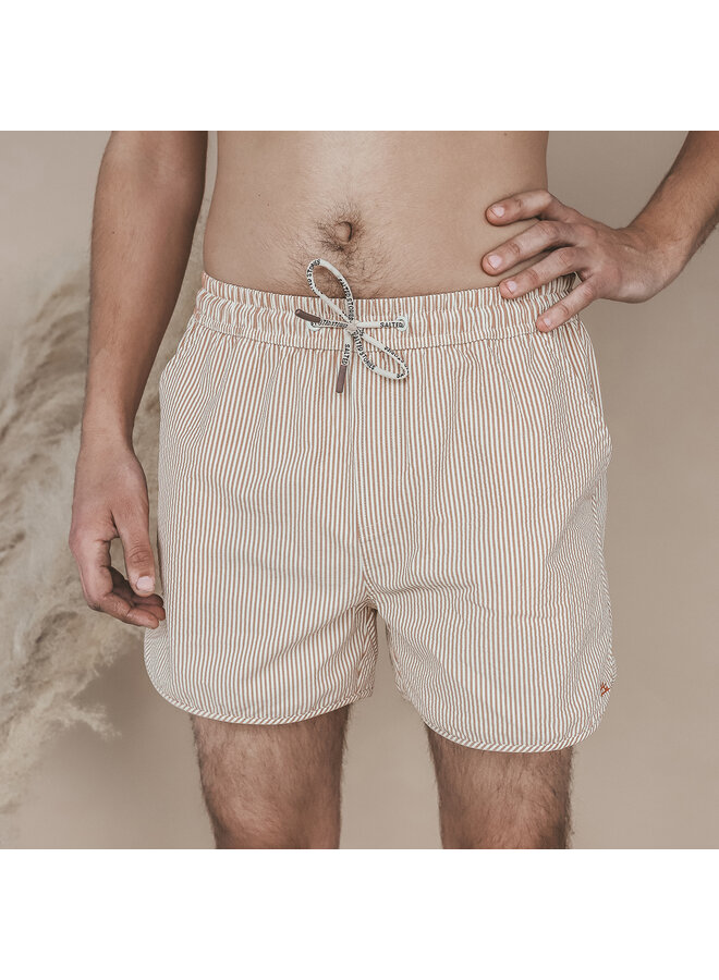Salted Stories - Seersucker swim shorts men - Bombay brown