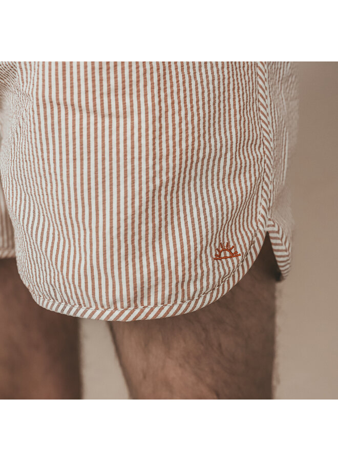 Salted Stories - Seersucker swim shorts men - Bombay brown