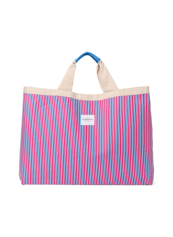Poplin striped beach bag - Raspberry