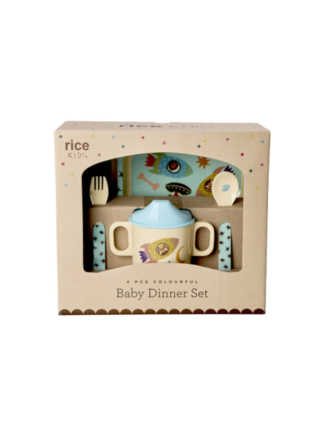 rice - Eetset baby - Zacht blauw dogs in space