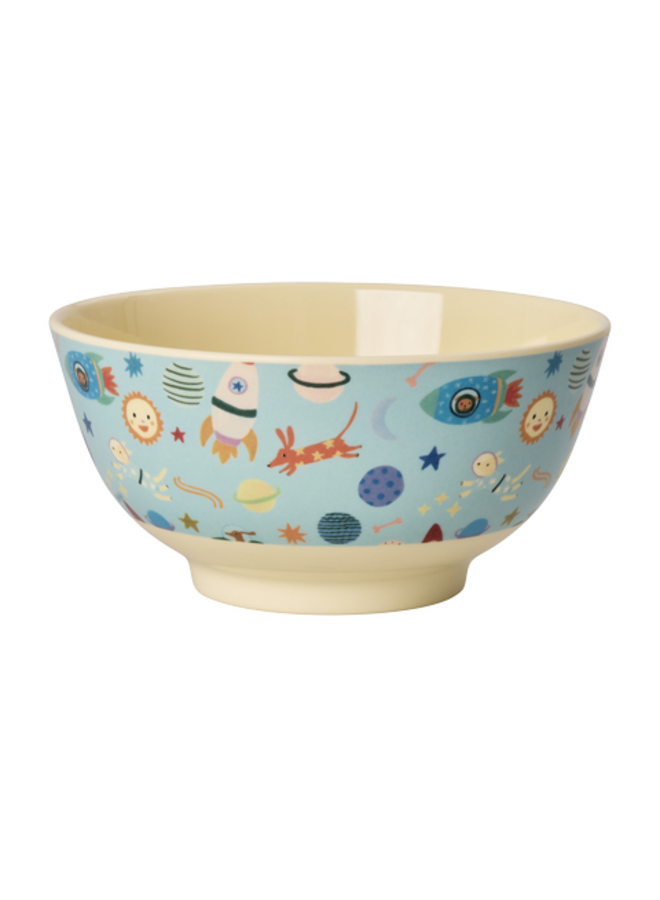 rice - Medium melamine kom - Zacht blauw dogs in space