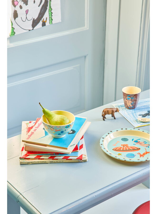 rice - Kleine melamine kom - Zacht blauw dogs in space