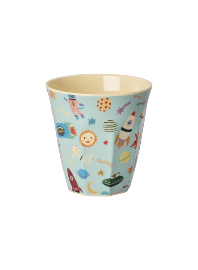 Medium melamine beker - Zacht blauw dogs in space