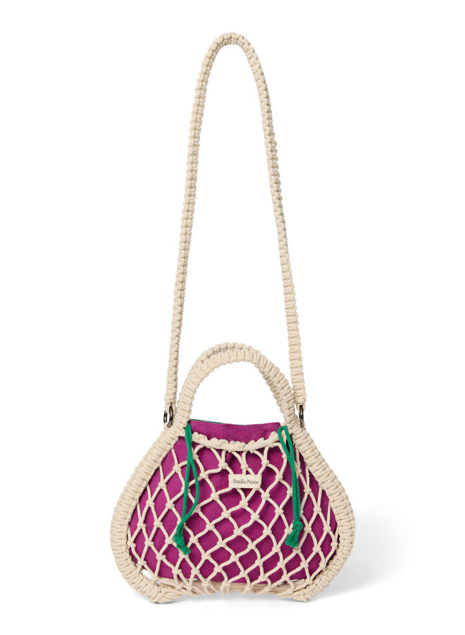 Macramé mini hand bag natural - Purple/Green