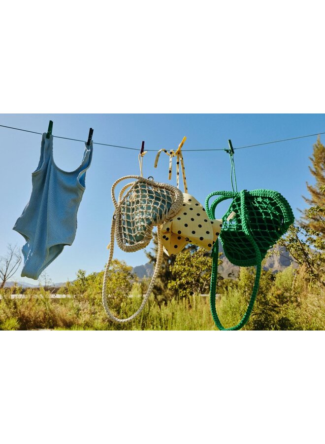 Studio Noos - Macramé mini hand bag green - Blue/Yellow
