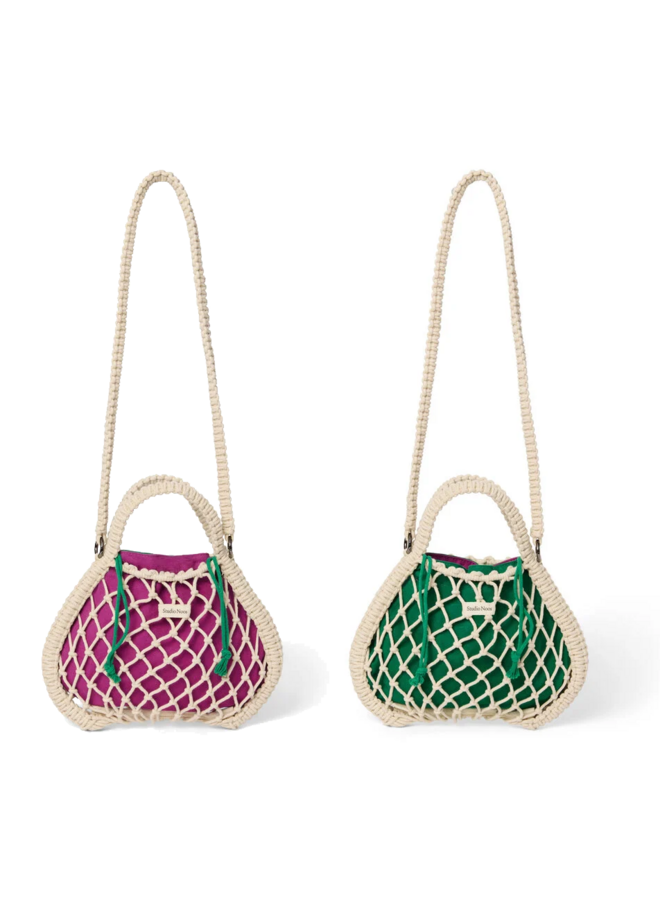 Macramé mini hand bag natural - Purple/Green