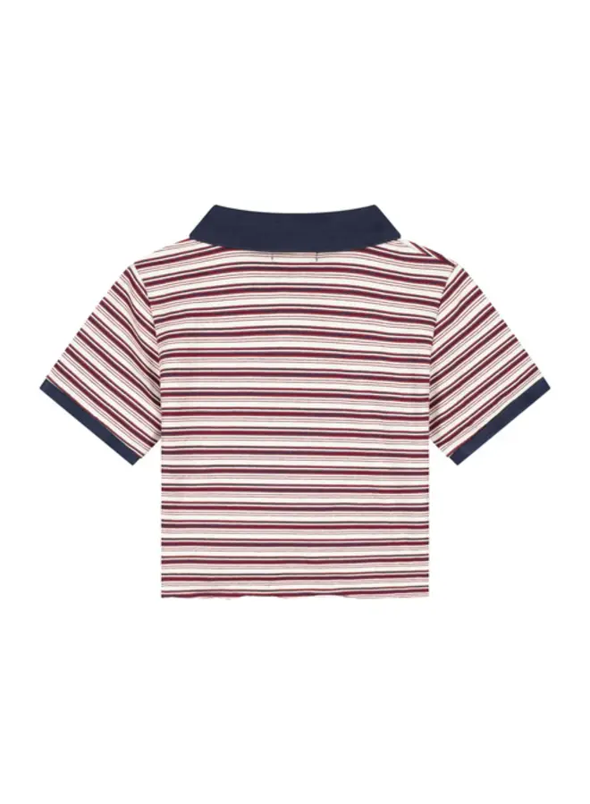 Charlie Petite - Pam cropped polo t-shirt - Stripes bordeaux/navy/ecru