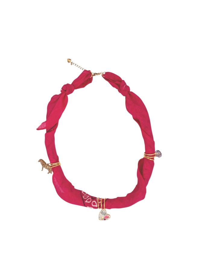 Feestbeest - Bandana ketting - Fuchsia met bedel