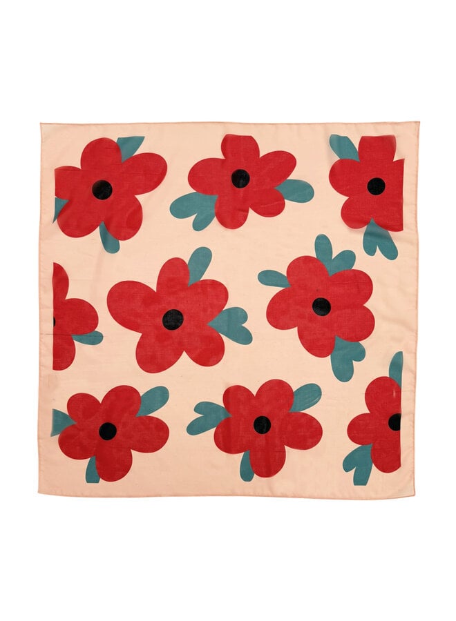 Chiffon bandana - Light pink w/ big flowers