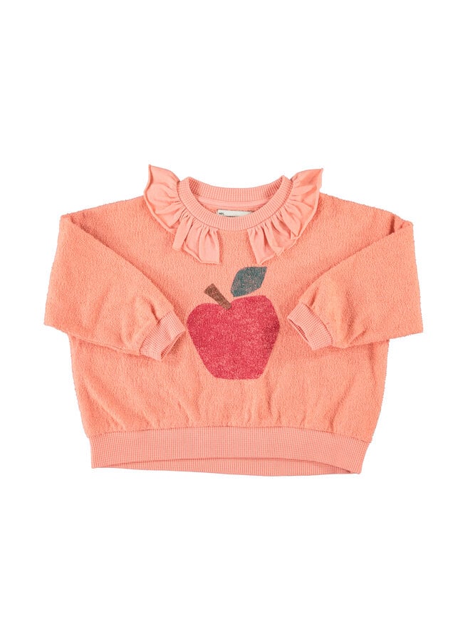 Sweatshirt w/ collar - Pink w/ apple print