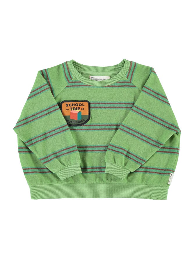 Terry cotton sweatshirt - Green w/ double stripes