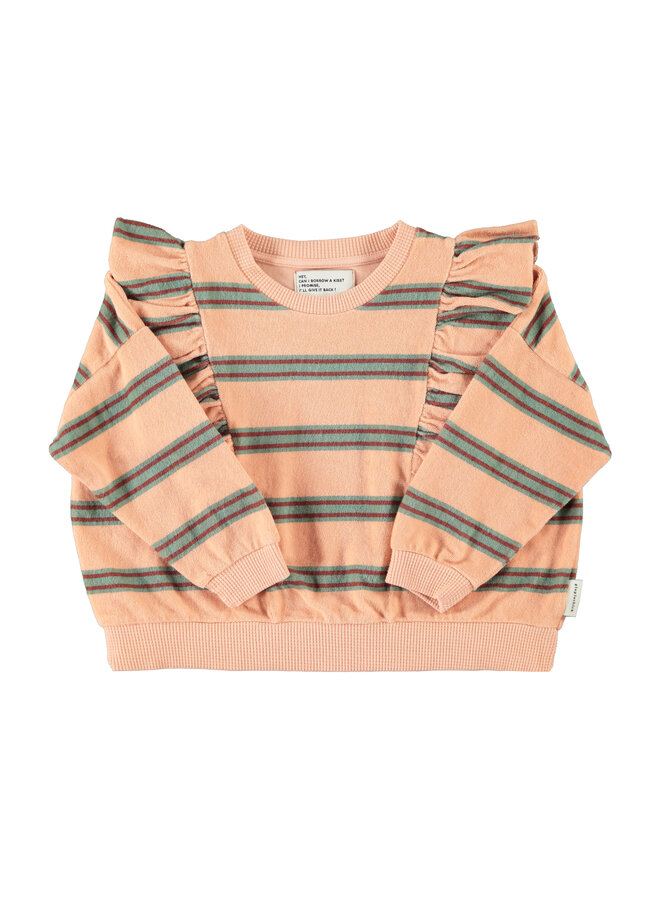 Piupiuchick - Terry cotton sweatshirt - Light pink w/ double stripes
