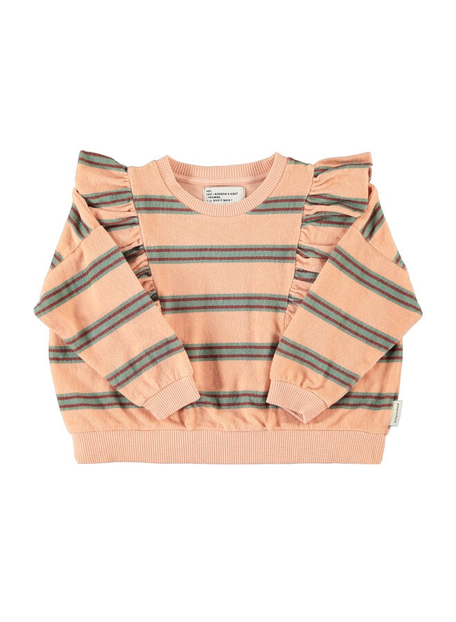 Terry cotton sweatshirt - Light pink w/ double stripes