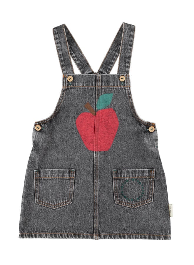 Piupiuchick - Short dress w/ straps - Washed black denim w/ apple print