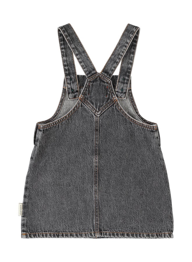 Piupiuchick - Short dress w/ straps - Washed black denim w/ apple print
