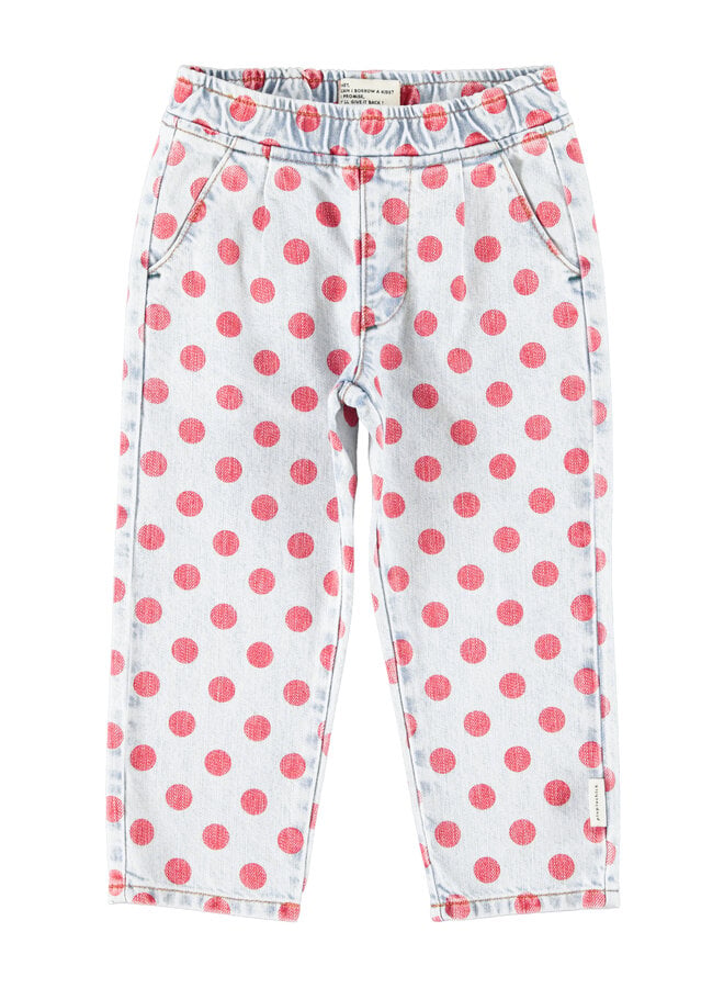 Trousers - Light blue denim w/ red dots